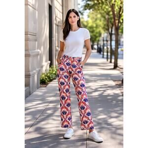 ZARA Women’s Retro Print Straight-Leg Pants Multicolor Cotton Blend Size 2